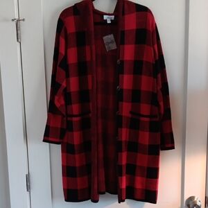 Plaid Red and Black Women's Coat - Denim&Co, Nevwr Worn